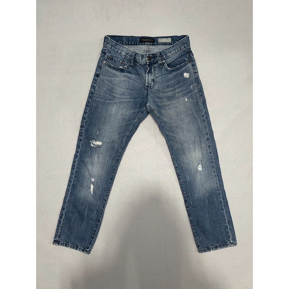 Aeropostale Straight Jeans Mens 27/28 Blue Denim Cotton Slim Fit Distressed
